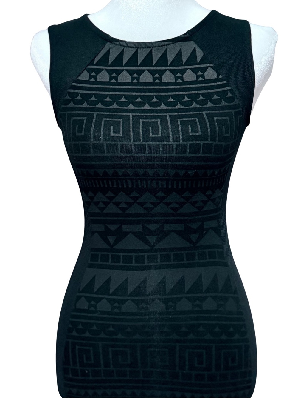 Bodycon Black Mini Dress with black Geometric Design Womens Size 2